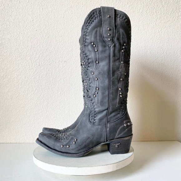 Lane Cossette Embellished dark Gray Heeled Boots - Picture 4 of 9